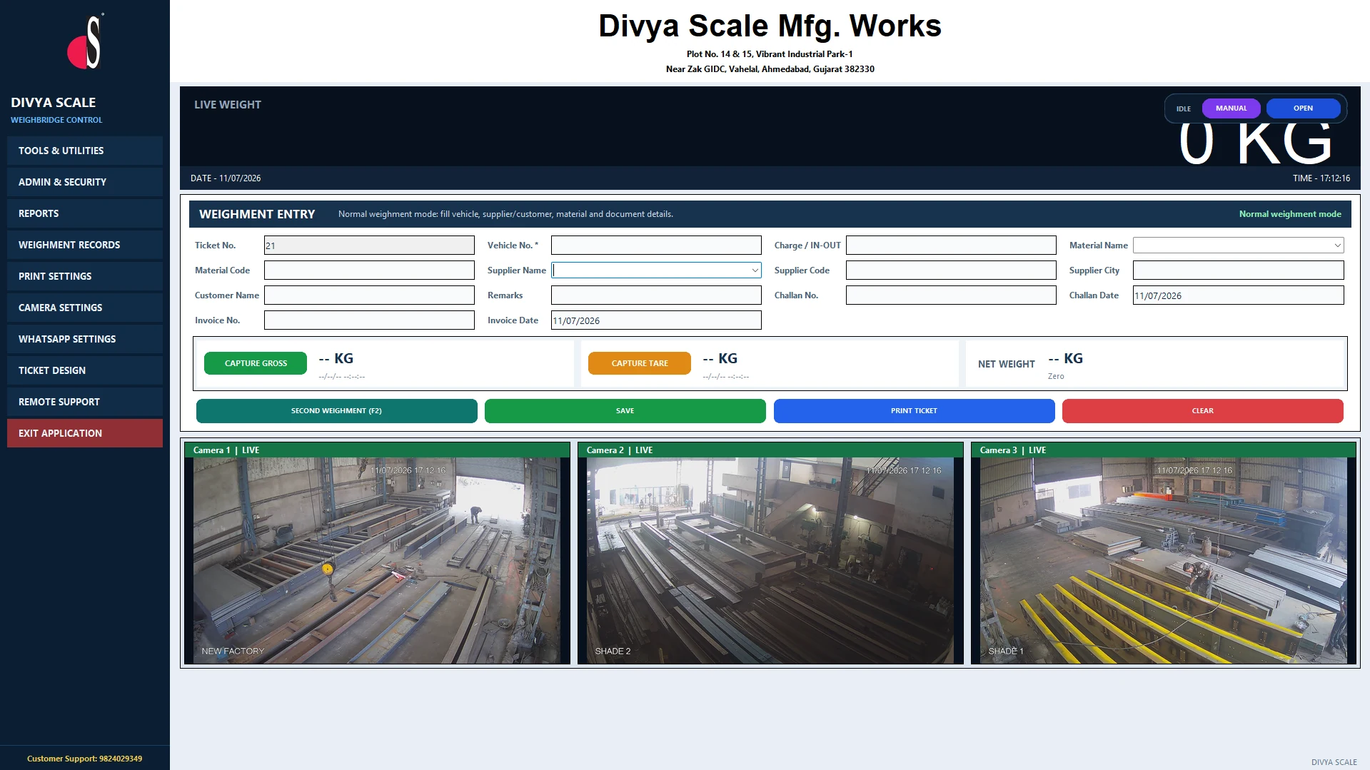 Divya Scale weighbridge software dashboard
